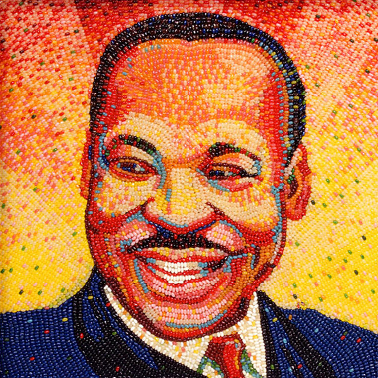 To honor the life and accomplishments of the late civil rights leader, Martin Luther King, Jr., this mosaic was commissioned by Jelly Belly Candy Company at the suggestion of its employees.